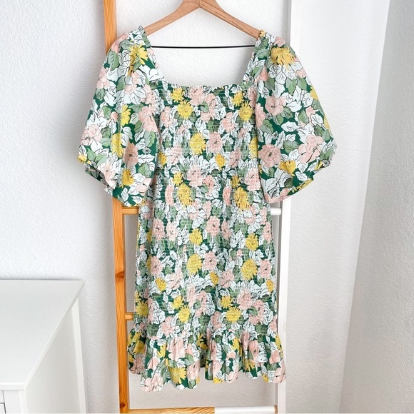 NEW ByTimo Festive Cotton Smocking Smocked Dress Dandelion Floral Puff Sleeves - Picture 5 of 14